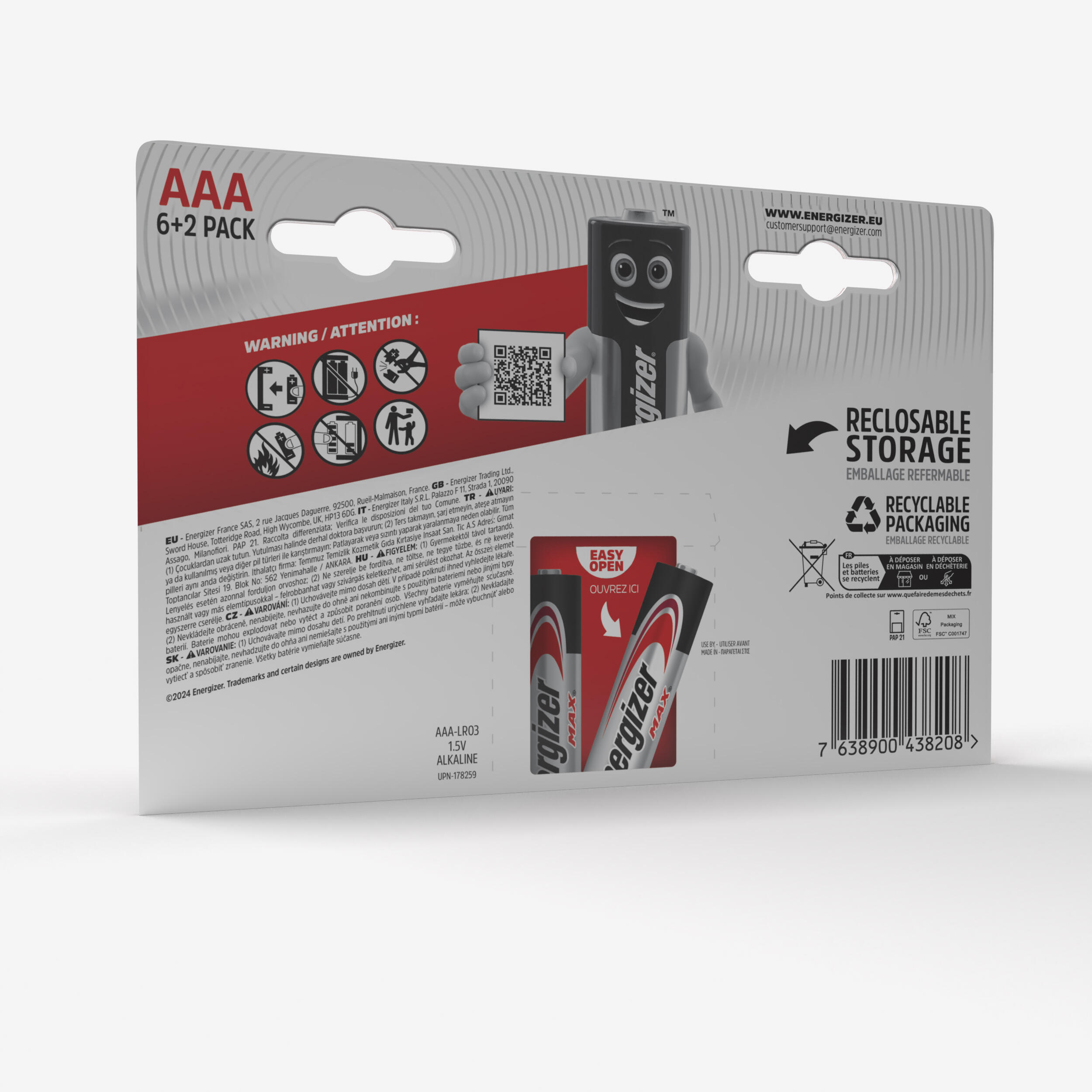 Piles alcalines aaa/lr03 max, 6 + 2 offertes 3/5