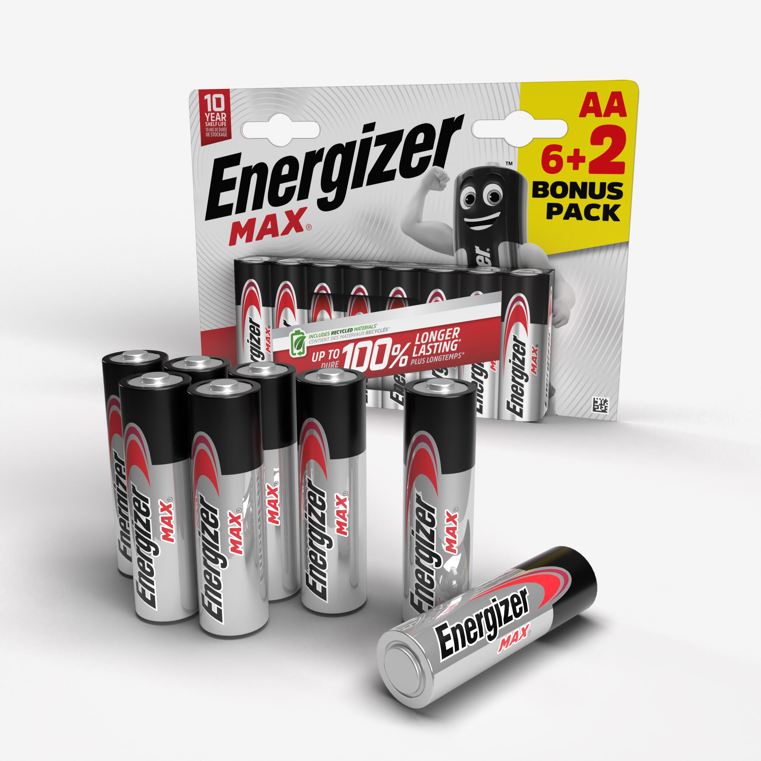 Piles alcalines aa/lr06 max, 6 + 2 offertes 3/4