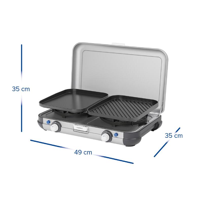 Aragaz de camping cu gaz, 2 arzătoare, Camp & Grill - Plancha, Grill
