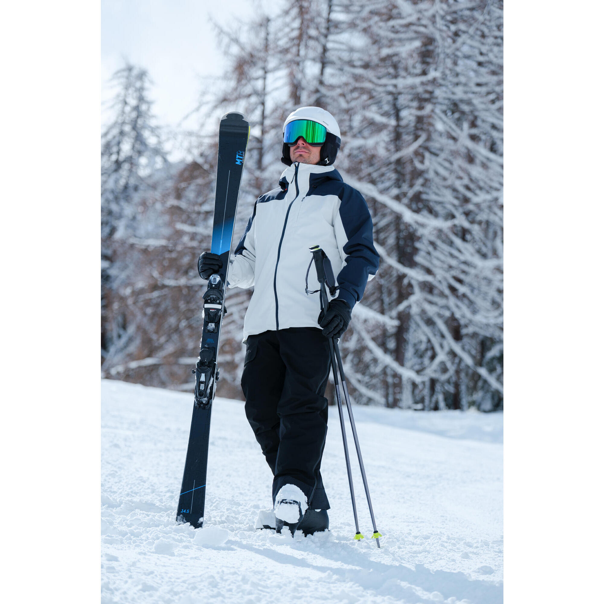 Veste de ski chaude et imperméable homme, 500 gris et bleu marine