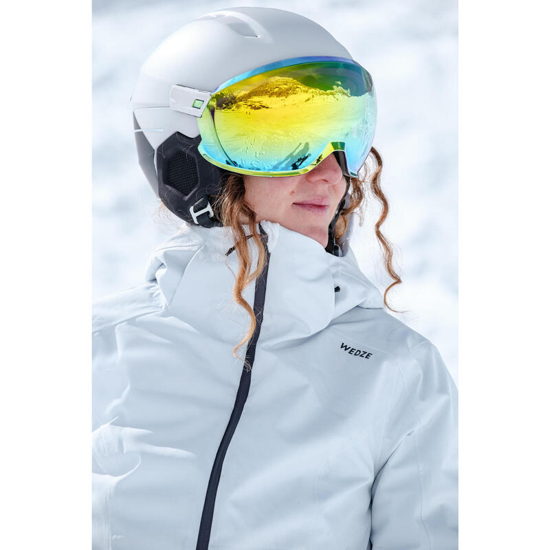 Veste de ski chaude et imperméable femme, 500 bleu glacier