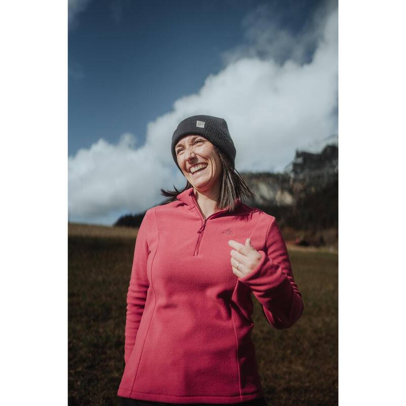 Polaire de randonnée montagne femme, MH100 demi zip rose