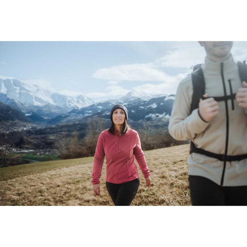 Polar de caminhada na montanha mulher MH100 meio fecho rosa