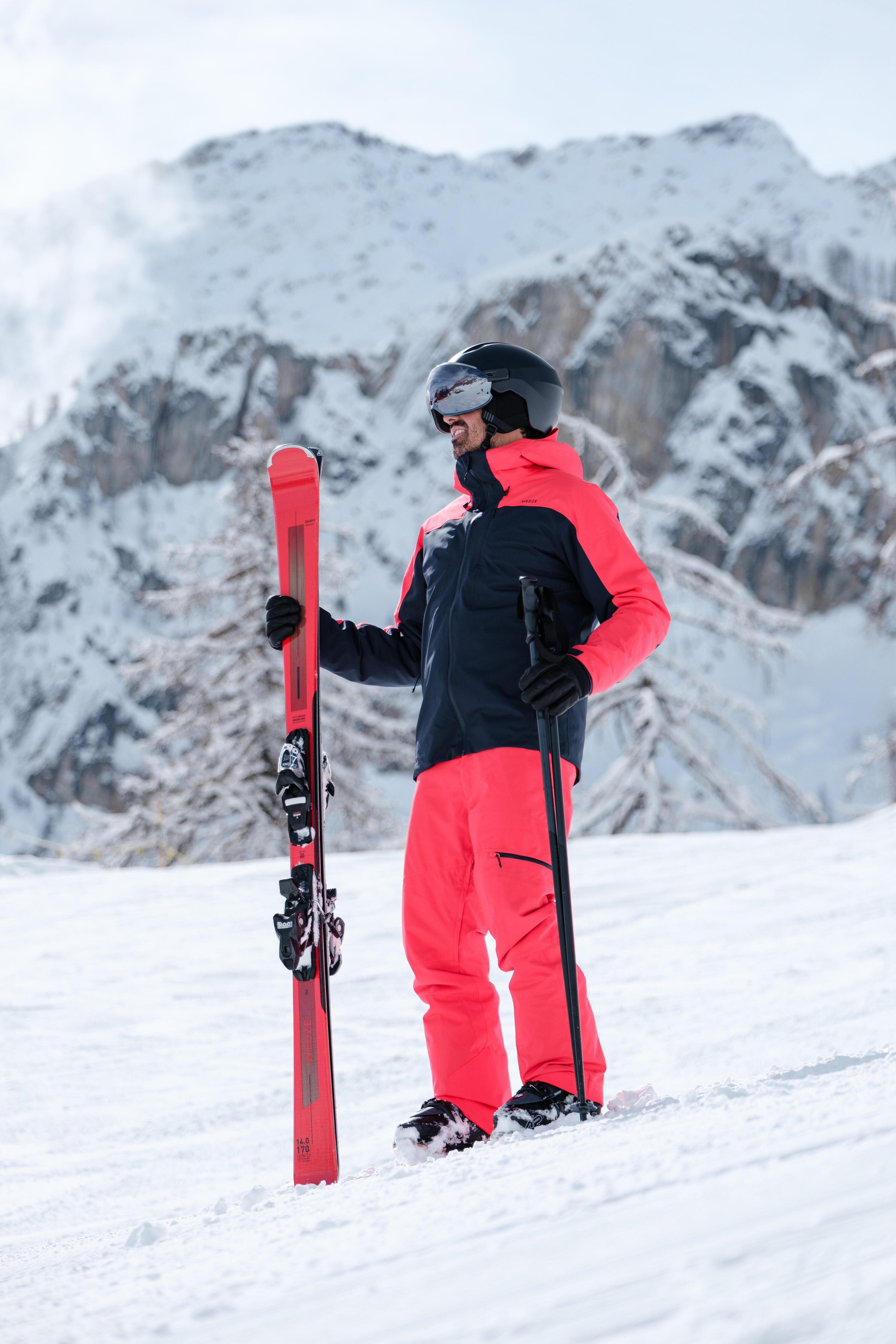Veste de ski et snowboard chaude et imperméable homme, JKT 500 rouge et noir 9/11