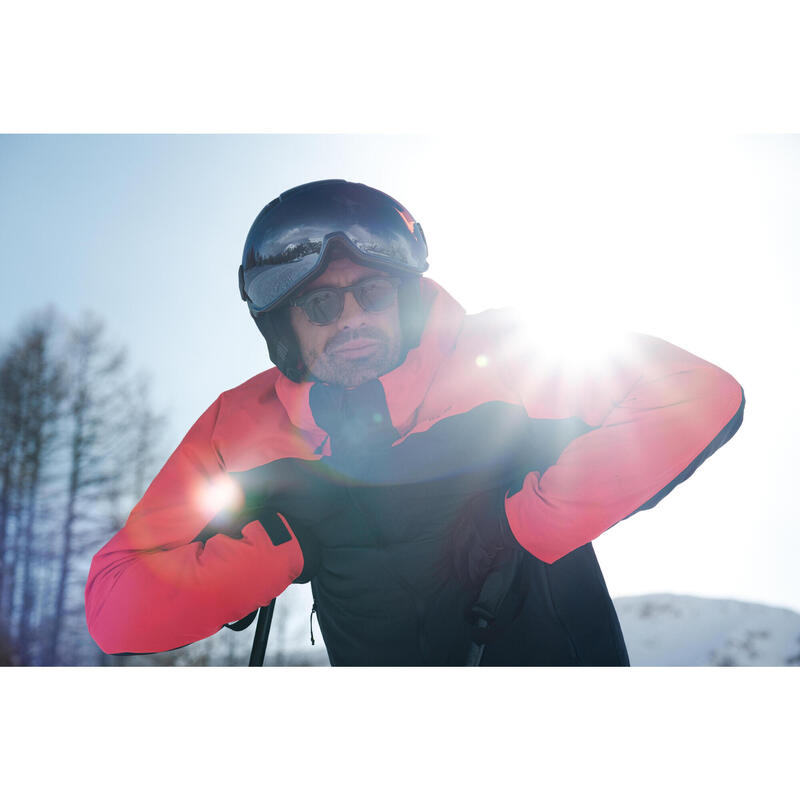 Veste de ski chaude et imperméable homme, 500 bleu marine et rouge