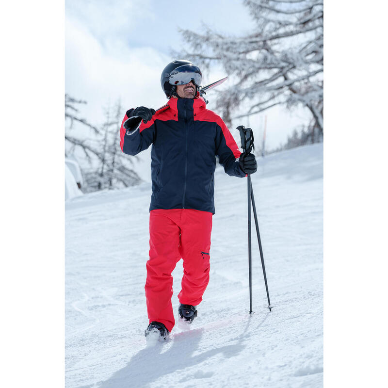 Veste de ski chaude et imperméable homme, 500 bleu marine et rouge