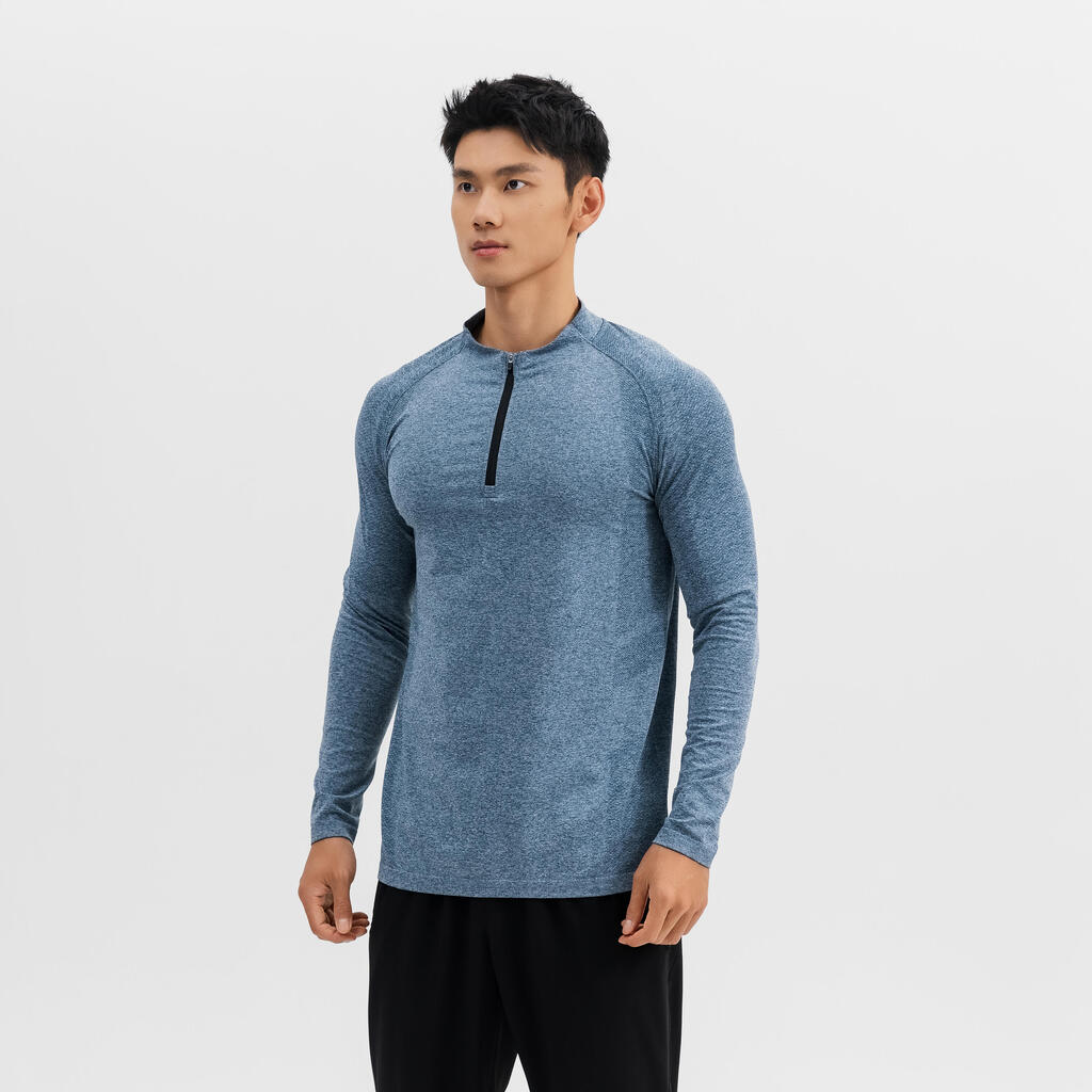 T-Shirt Manches Longues à Col Camionneur de Cardio pour Homme 900 - Bleu Pétrole