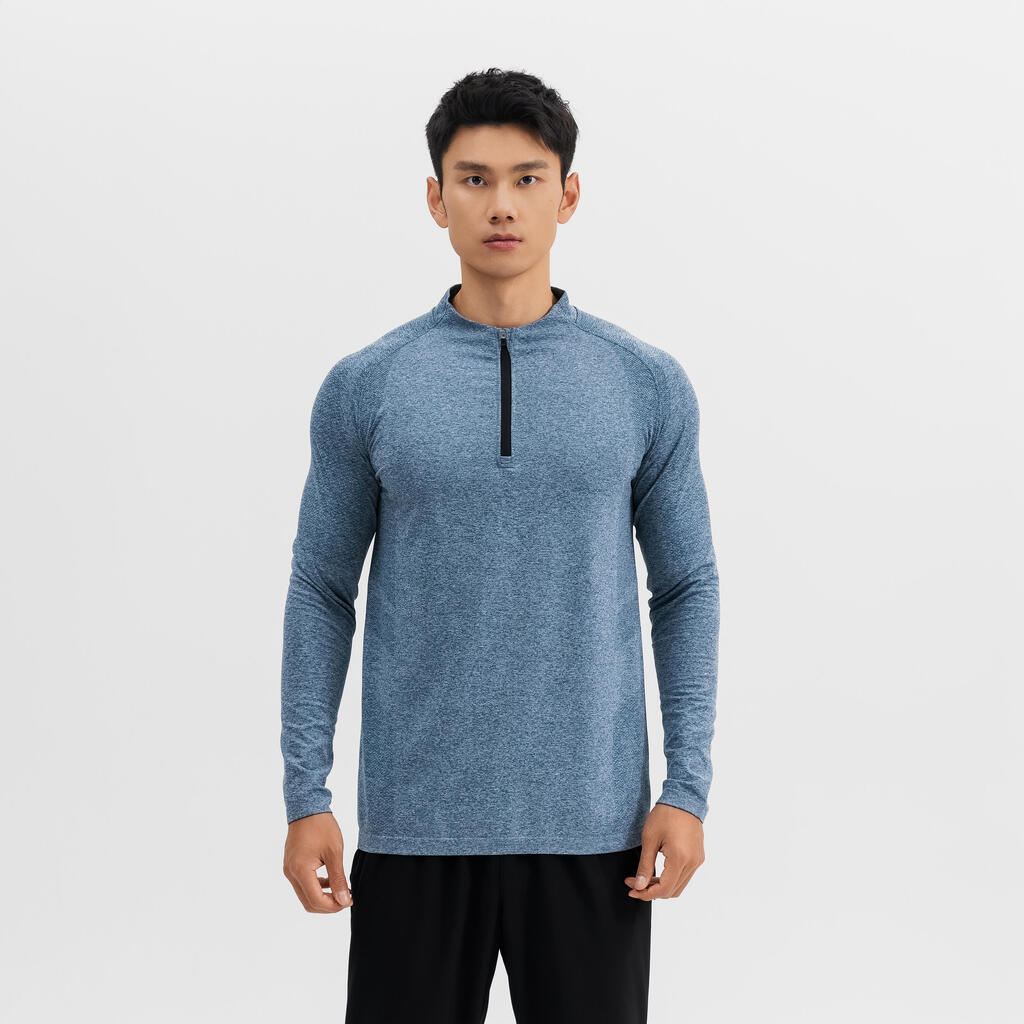 T-Shirt Manches Longues à Col Camionneur de Cardio pour Homme 900 - Bleu Pétrole
