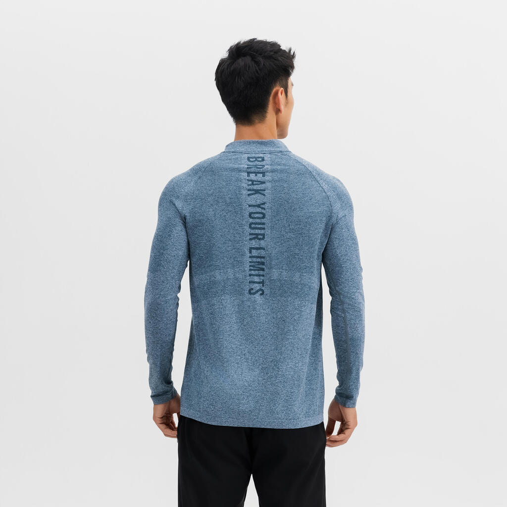 T-Shirt Manches Longues à Col Camionneur de Cardio pour Homme 900 - Bleu Pétrole
