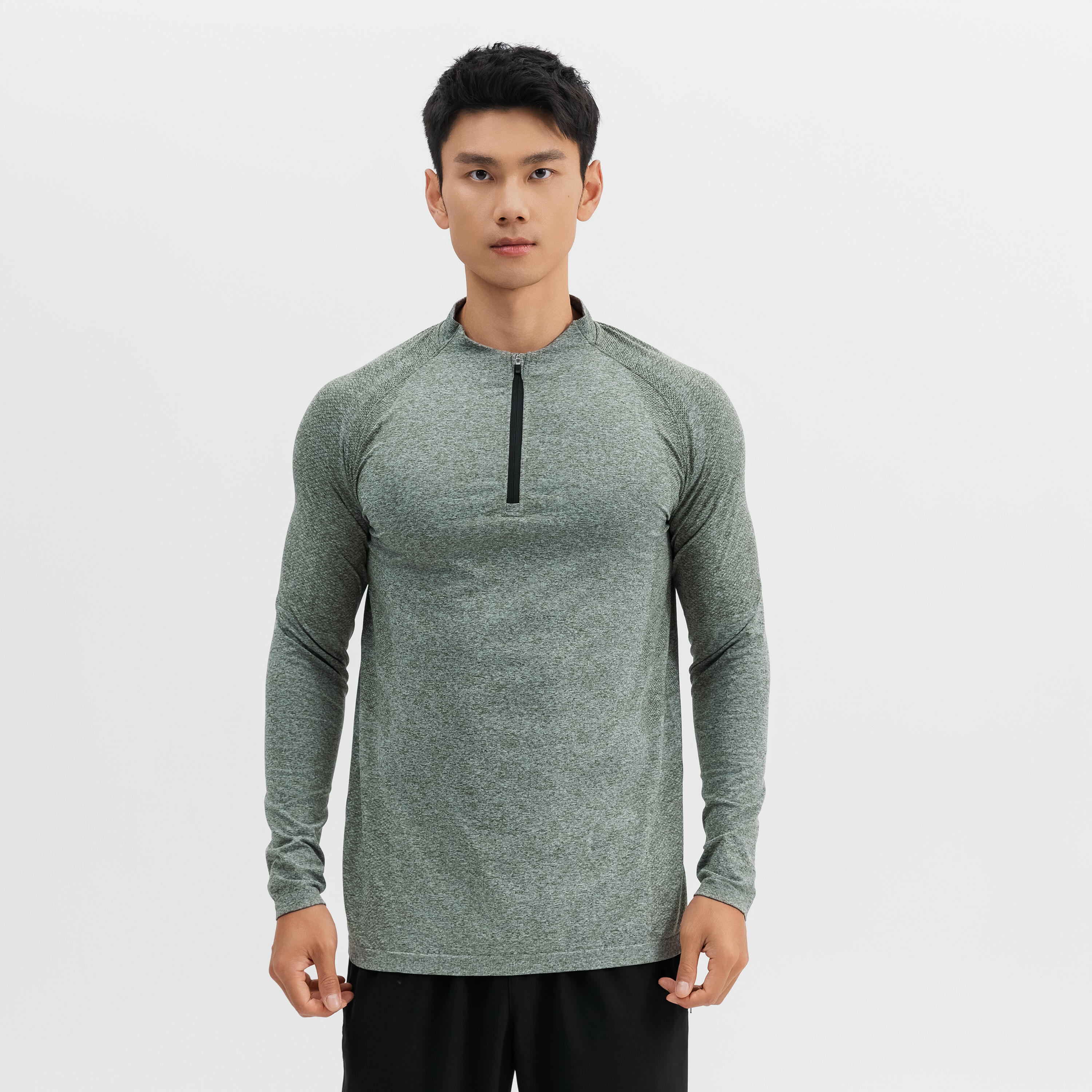 Men's Half-Zip Long-Sleeved Thermal Tennis Sweatshirt - Khaki