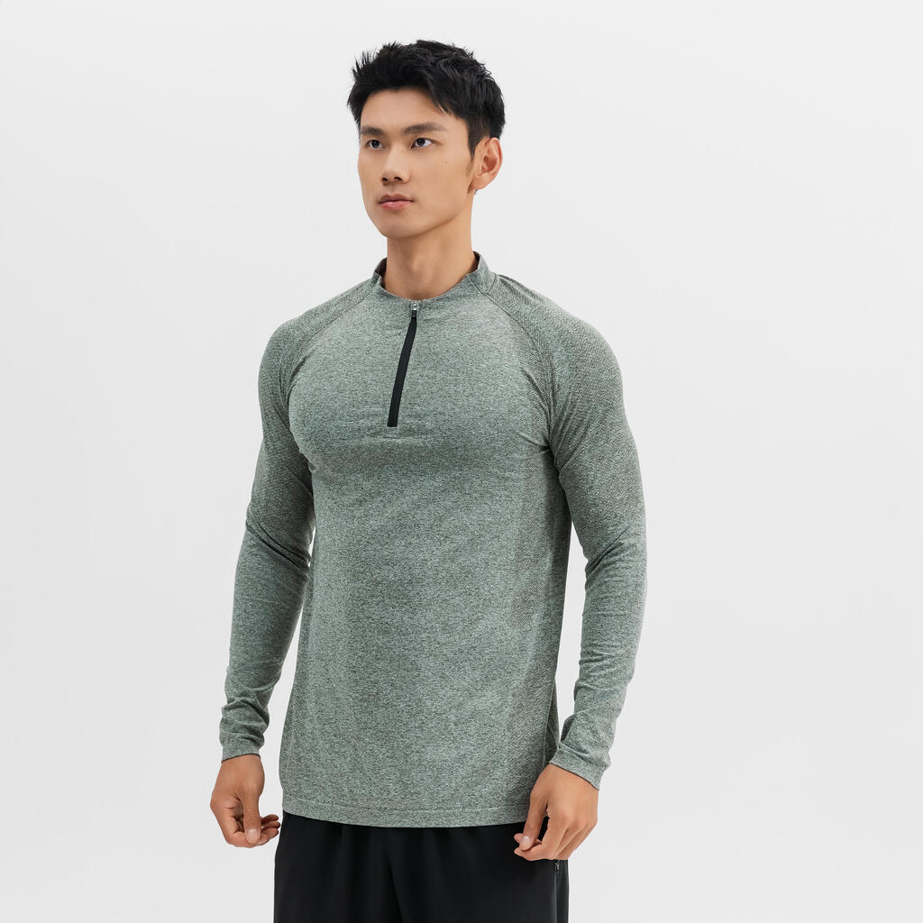 T-Shirt Manches Longues à Col Camionneur de Cardio pour Homme 900 - Bleu Pétrole