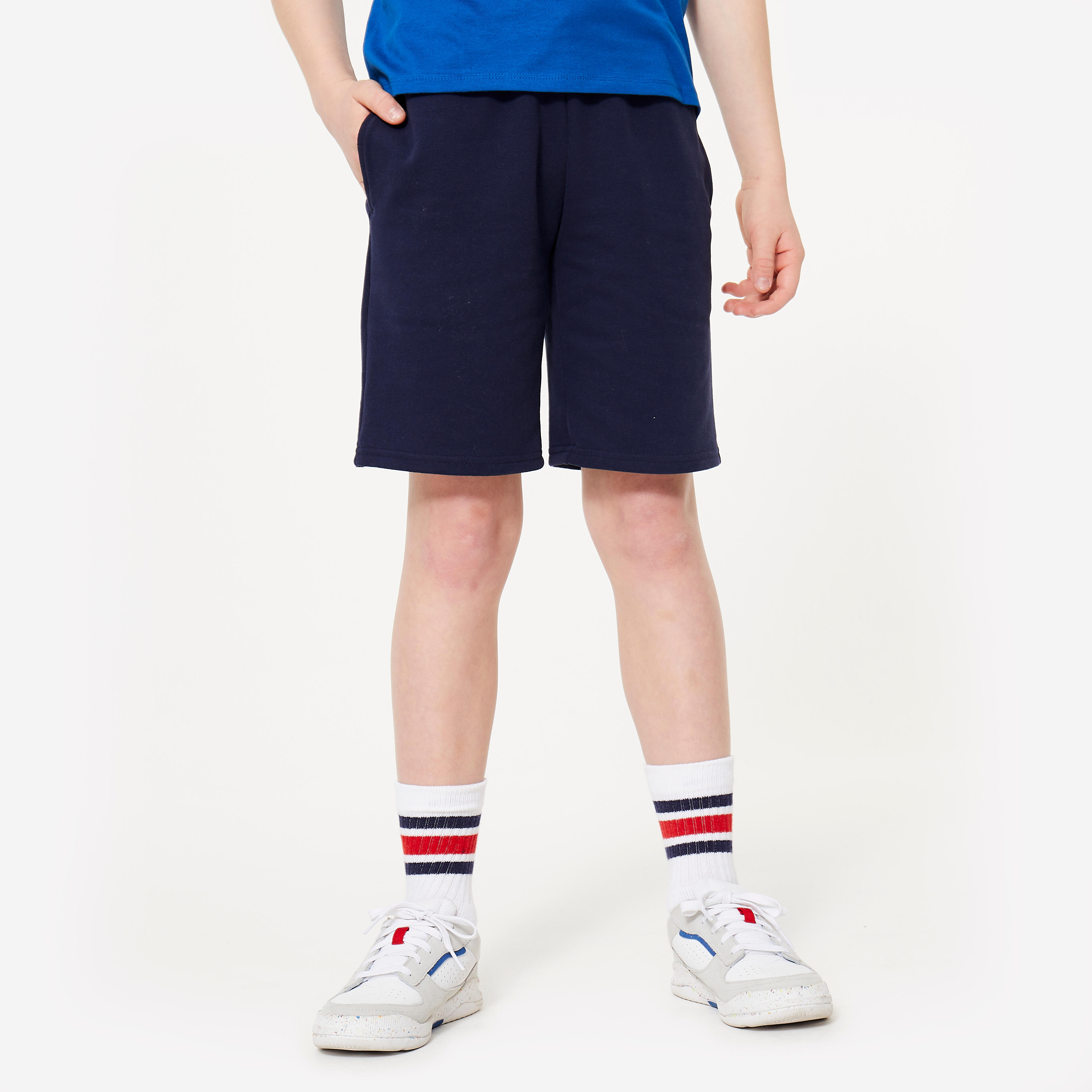 Mixed cotton shorts - navy blue