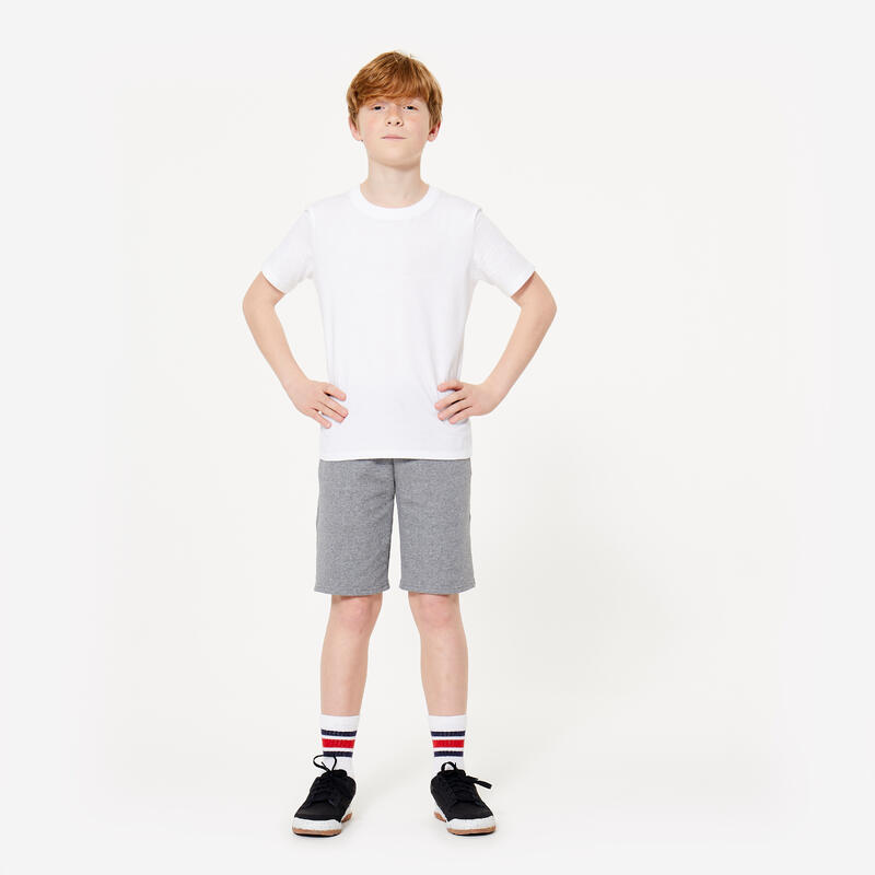 Short multisport coton enfant mixte, Gris chiné