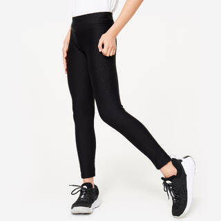 Breathable High Waist Girls Leggings 500 - Smoked Black
