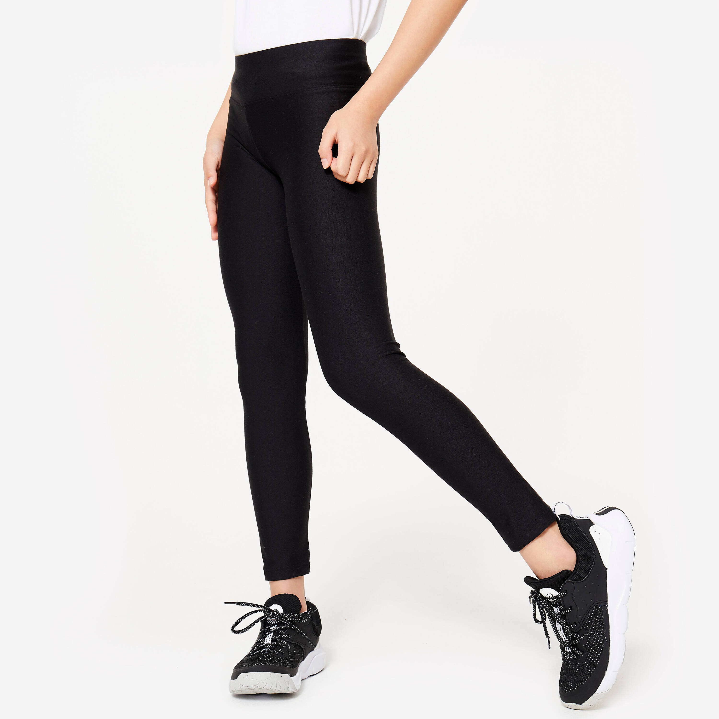 Breathable High Waist Girls Leggings 500 - Smoked Black -  1