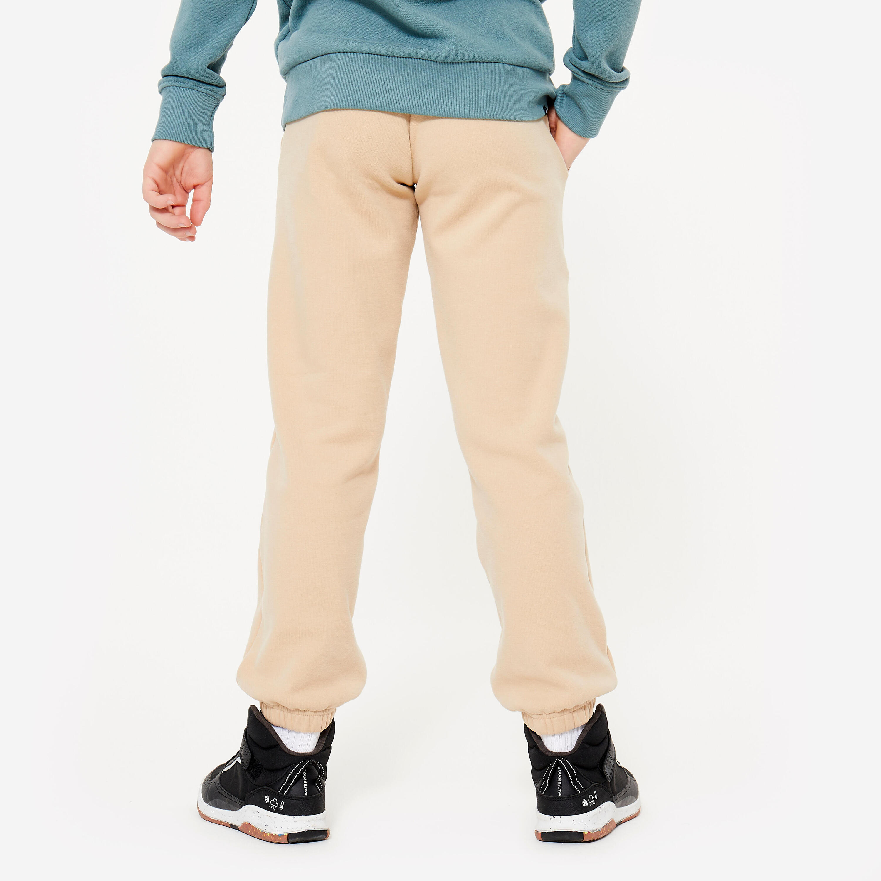 Pantaloni tuta bambino ginnastica 500 regular fit felpati beige 5/6