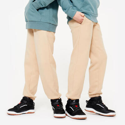 Pantaloni tuta bambino ginnastica 500 regular fit felpati beige