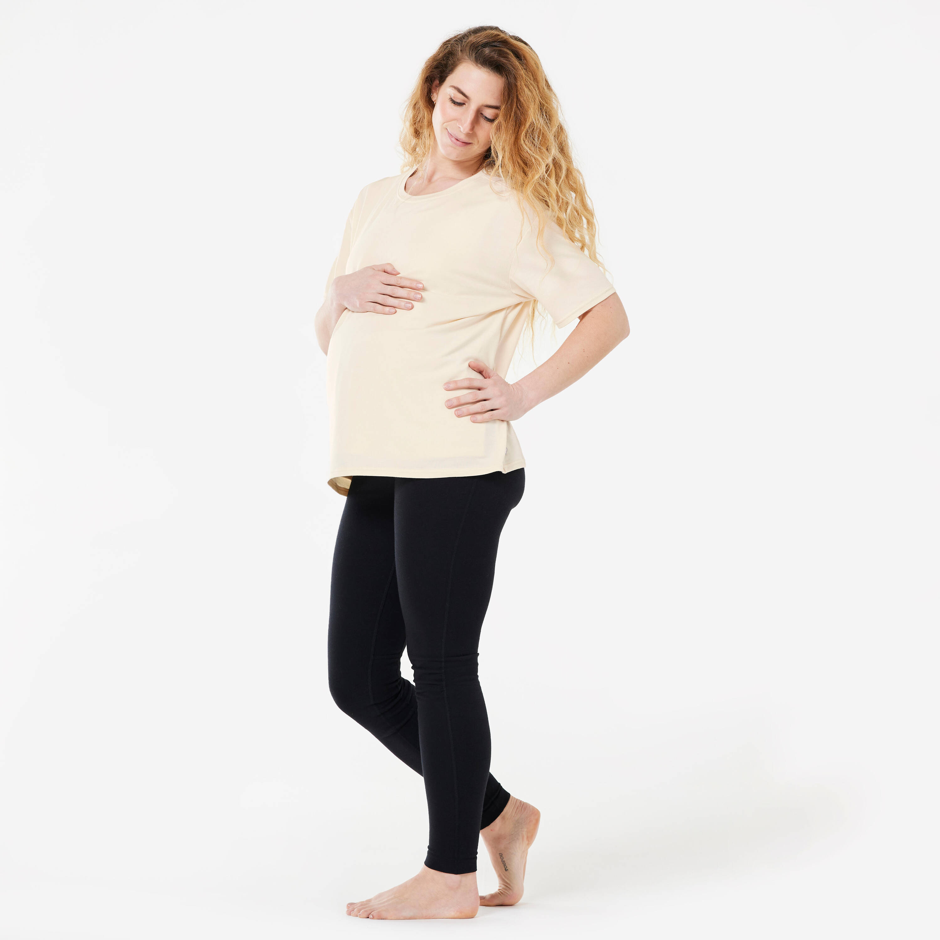Maternity Short-Sleeved Breast-Feeding Yoga T-Shirt - Beige -  2