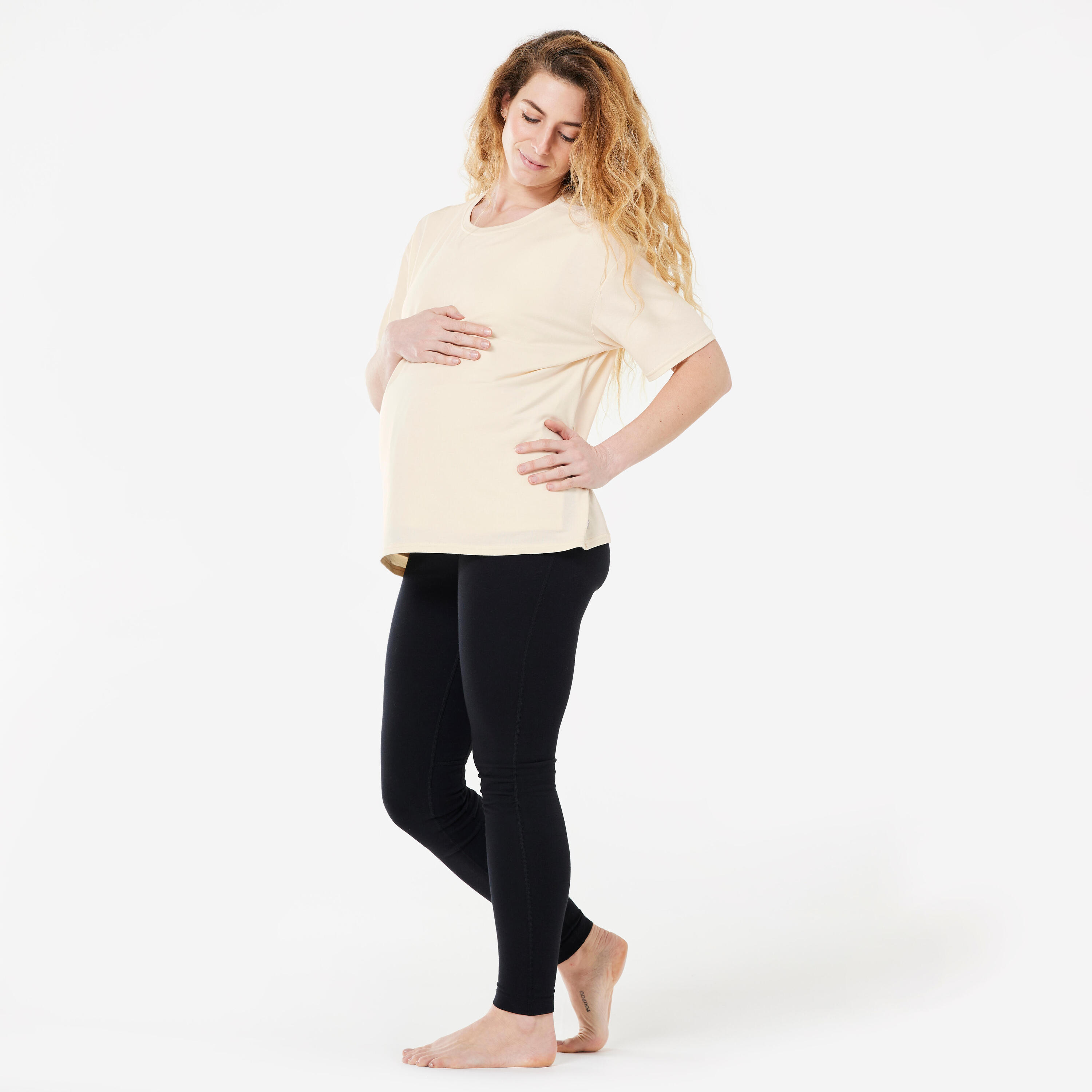 Zwangerschaps- en borstvoedings-T-shirt voor yoga beige 2/5