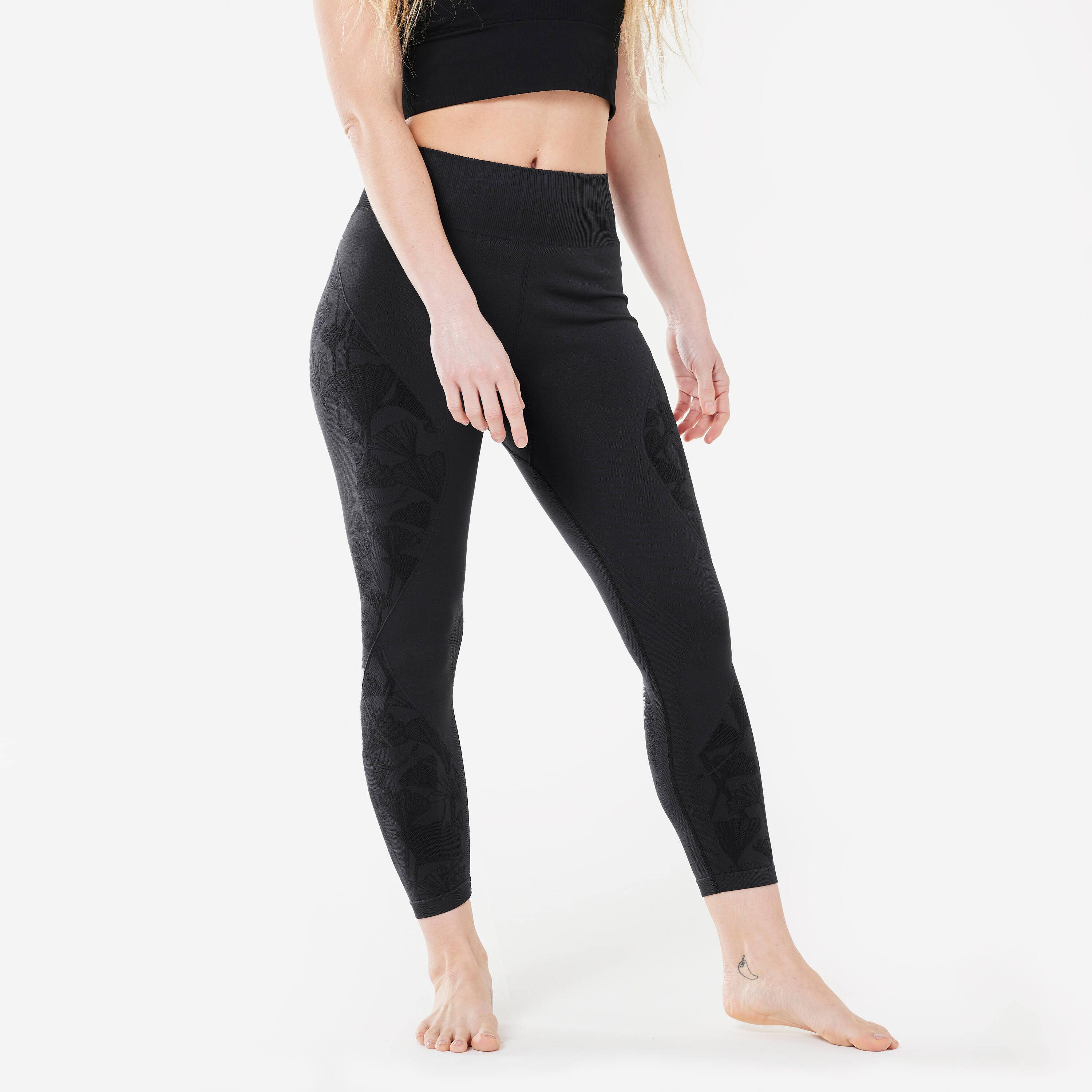 7/8 Seamless Dynamic Yoga Leggings - Black -  1