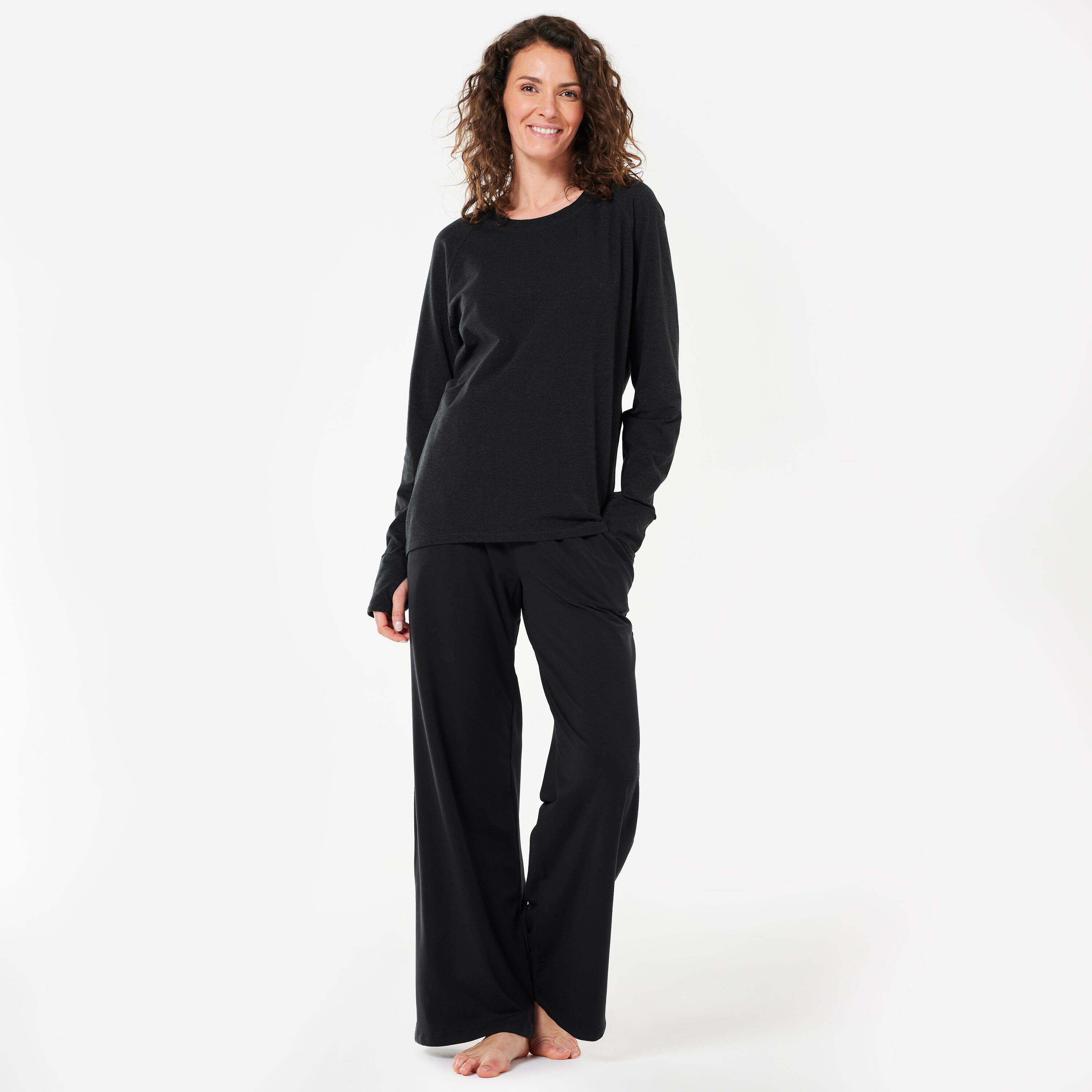 Pantalón Yoga Mujer Negro Ancho Ultrasuave 2/8