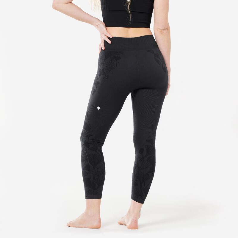 7/8-Leggings dynamisches Yoga Damen nahtlos - schwarz