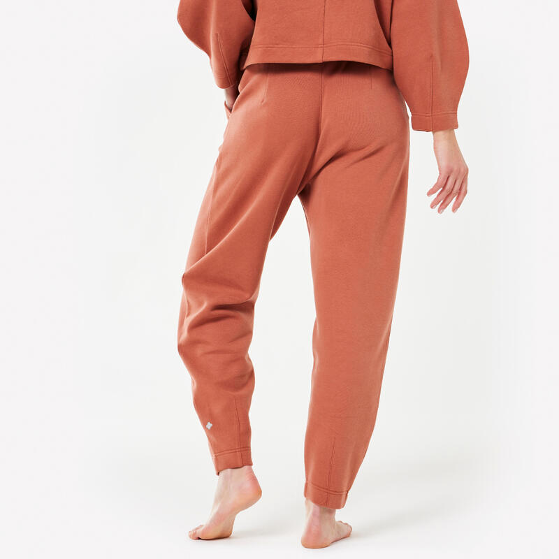 Pantaloni tuta donna yoga regular fit felpati terracotta