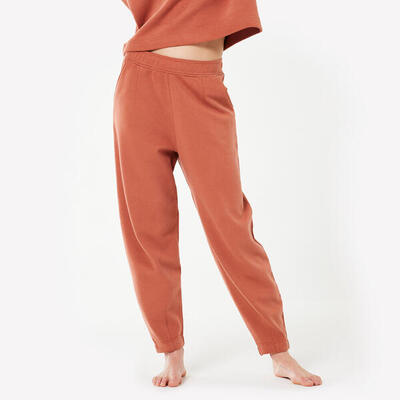 Pantaloni tuta donna yoga regular fit felpati terracotta