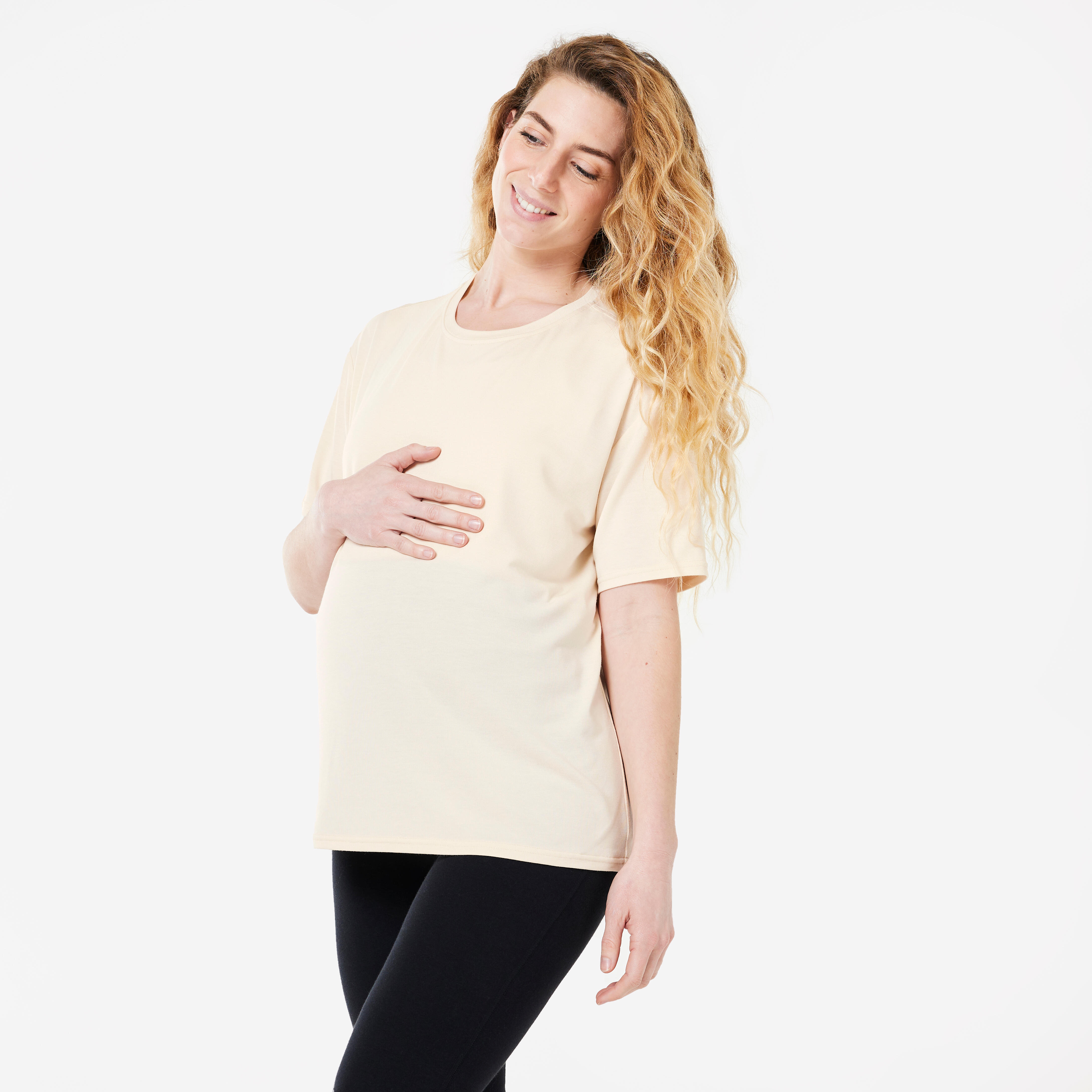 domyos Maternity Short-Sleeved Breast-Feeding Yoga T-Shirt - Beige-picture-22
