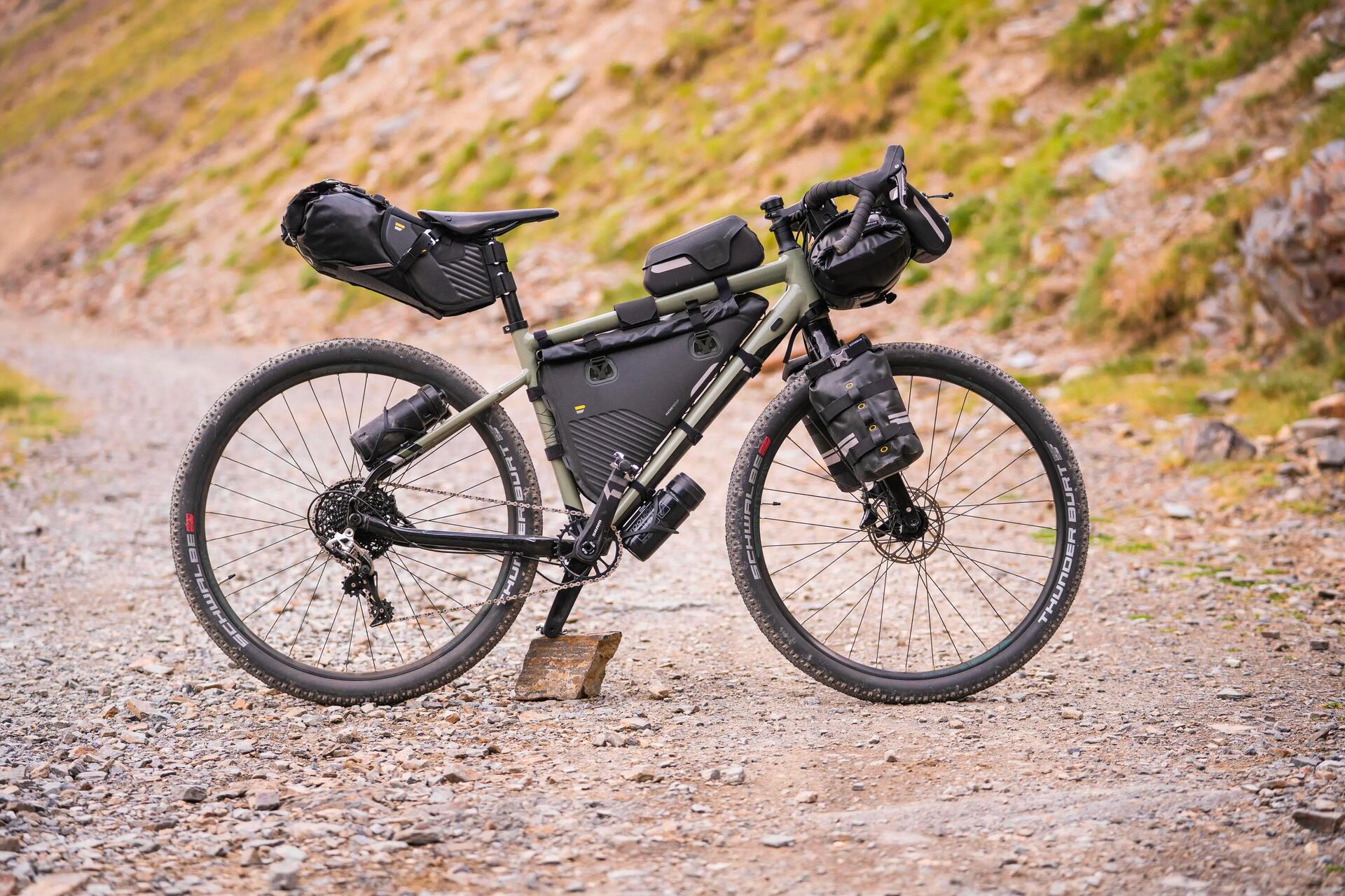 bird's eye view of a preparation table for a bicycle trip