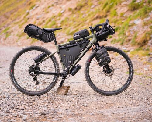 bird's eye view of a preparation table for a bicycle trip