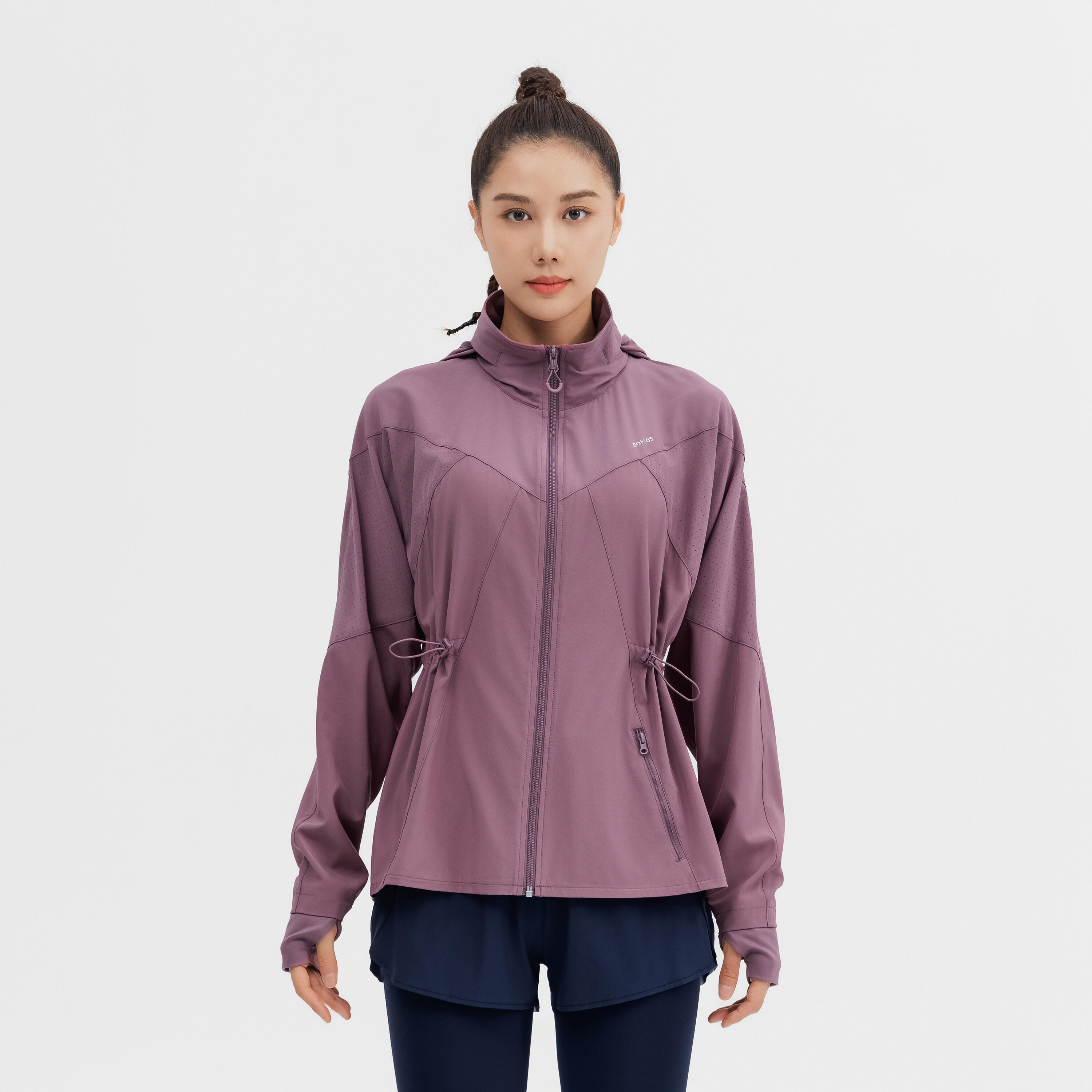 Women's Loose Hooded Fitness Sports Jacket - Old Purple