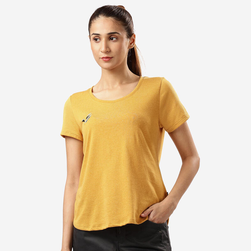 Tricou Drumeție în natură NH500 Galben Damă 