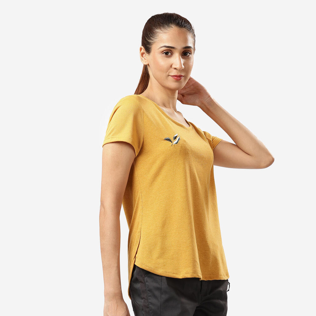 Women’s Hiking T-Shirt, NH500 - Yellow Ochre