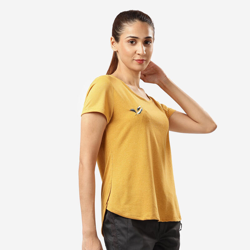 Tricou Drumeție în natură NH500 Galben Damă 