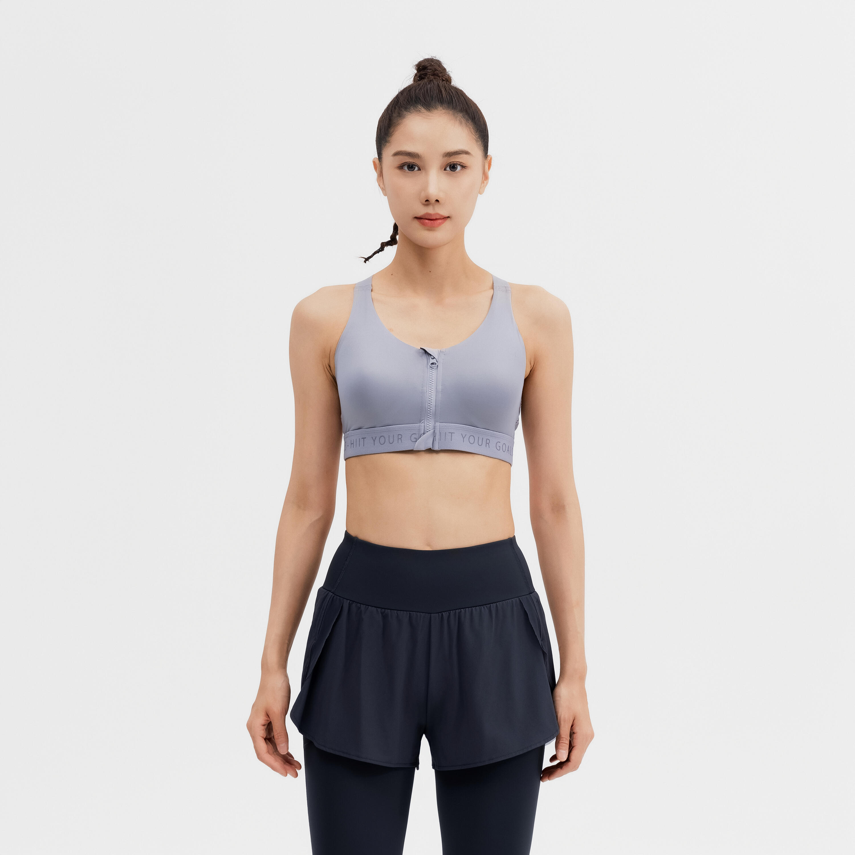 Women's High Support Zipped Sports Bra with Cups - Grey