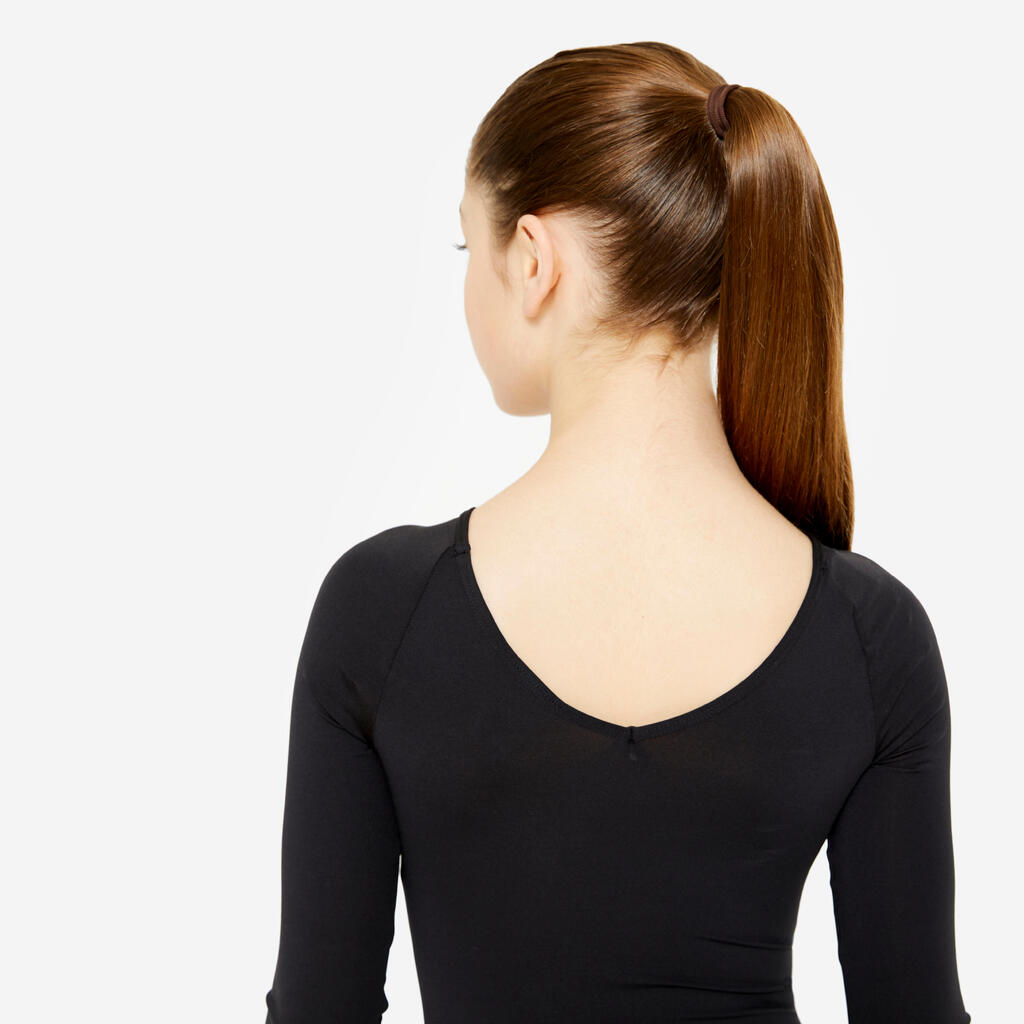 Girls' Gym Long-Sleeved Leotard 500 - Black