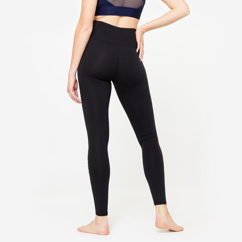 Legging danse moderne taille haute ceinture plate femme, noir fumé et blanc