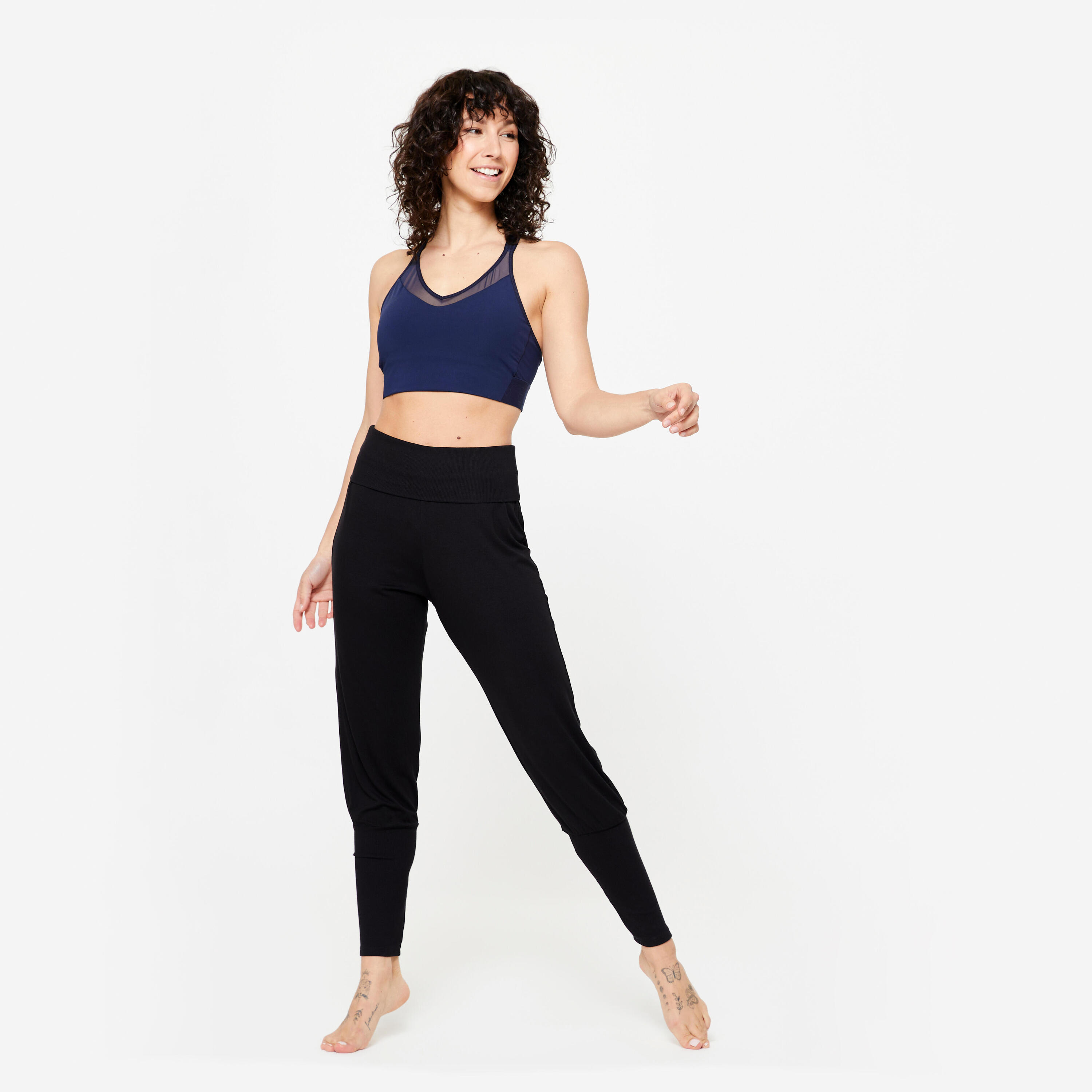 Calças de Dança Moderna Fundo de Perna Justo Mulher Preto 2/10