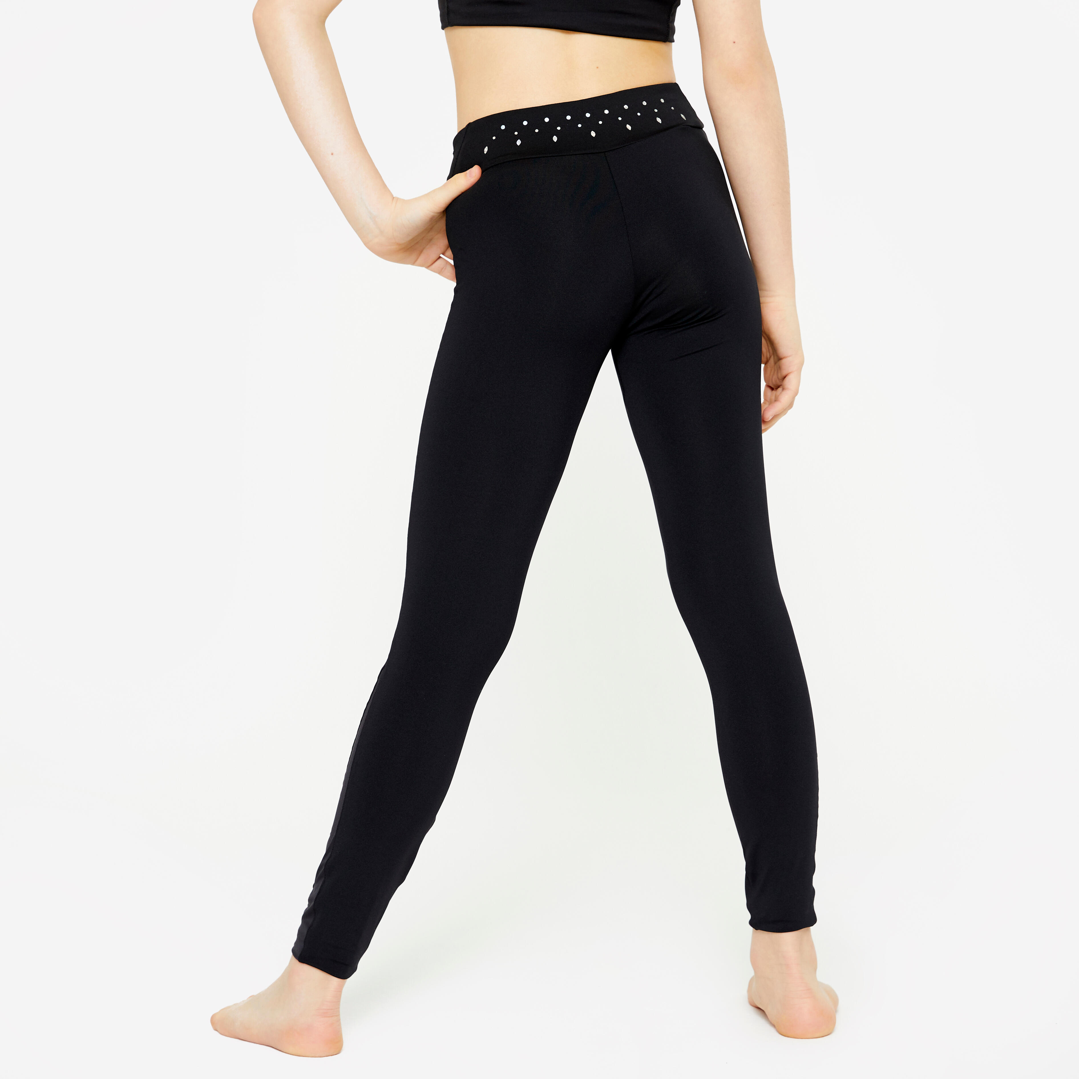 Girls Sequin Gymnastics Leggings Black DOMYOS Decathlon