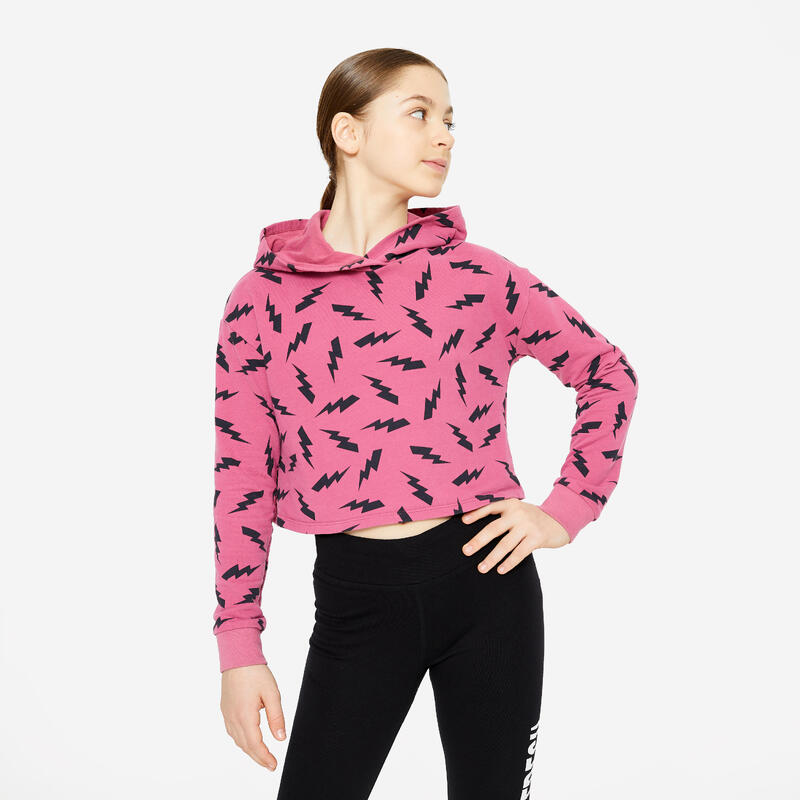 Sweat danse modern jazz crop avec capuche fille, rose cendré