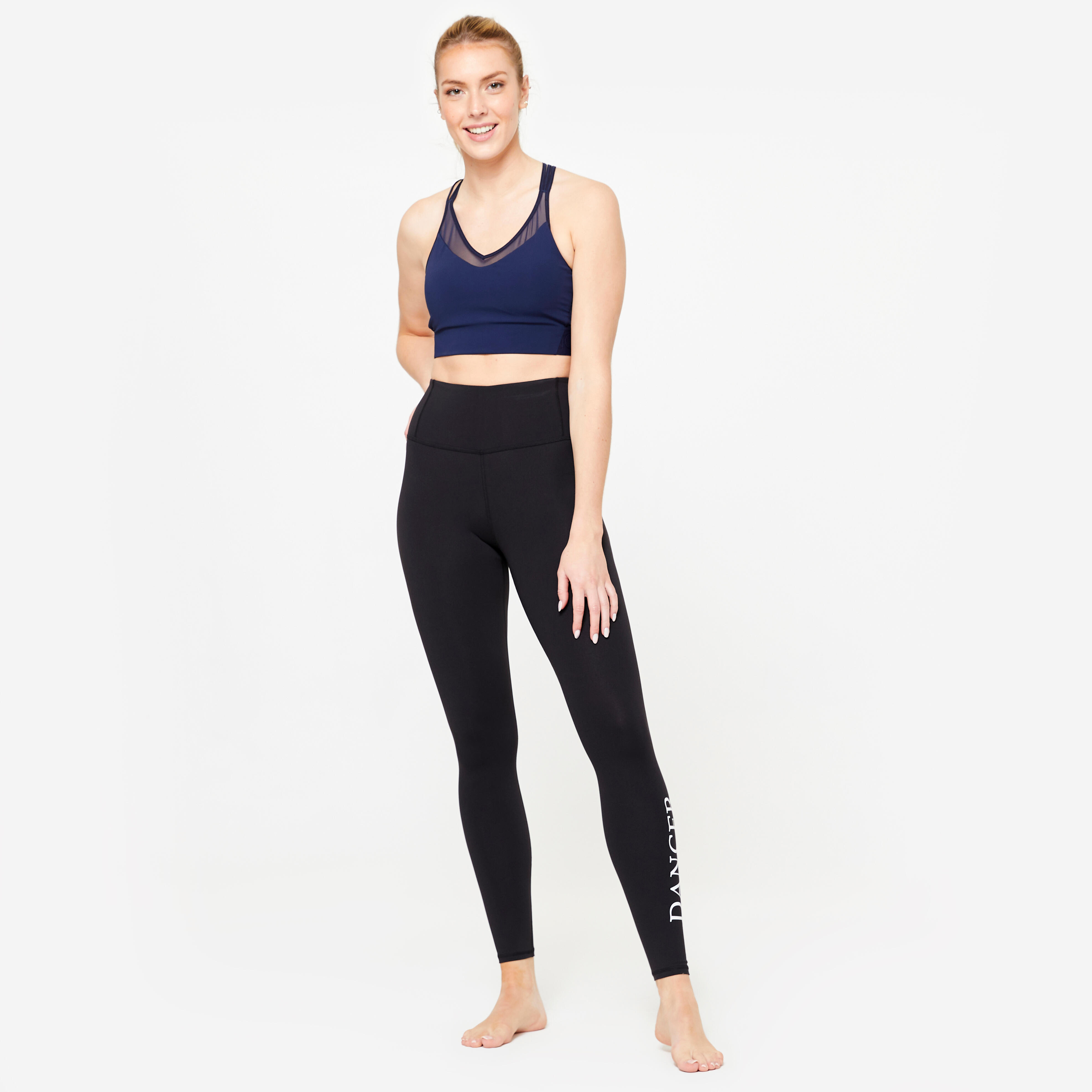 Legging donna a vita alta con cintura piatta per danza moderna - nero