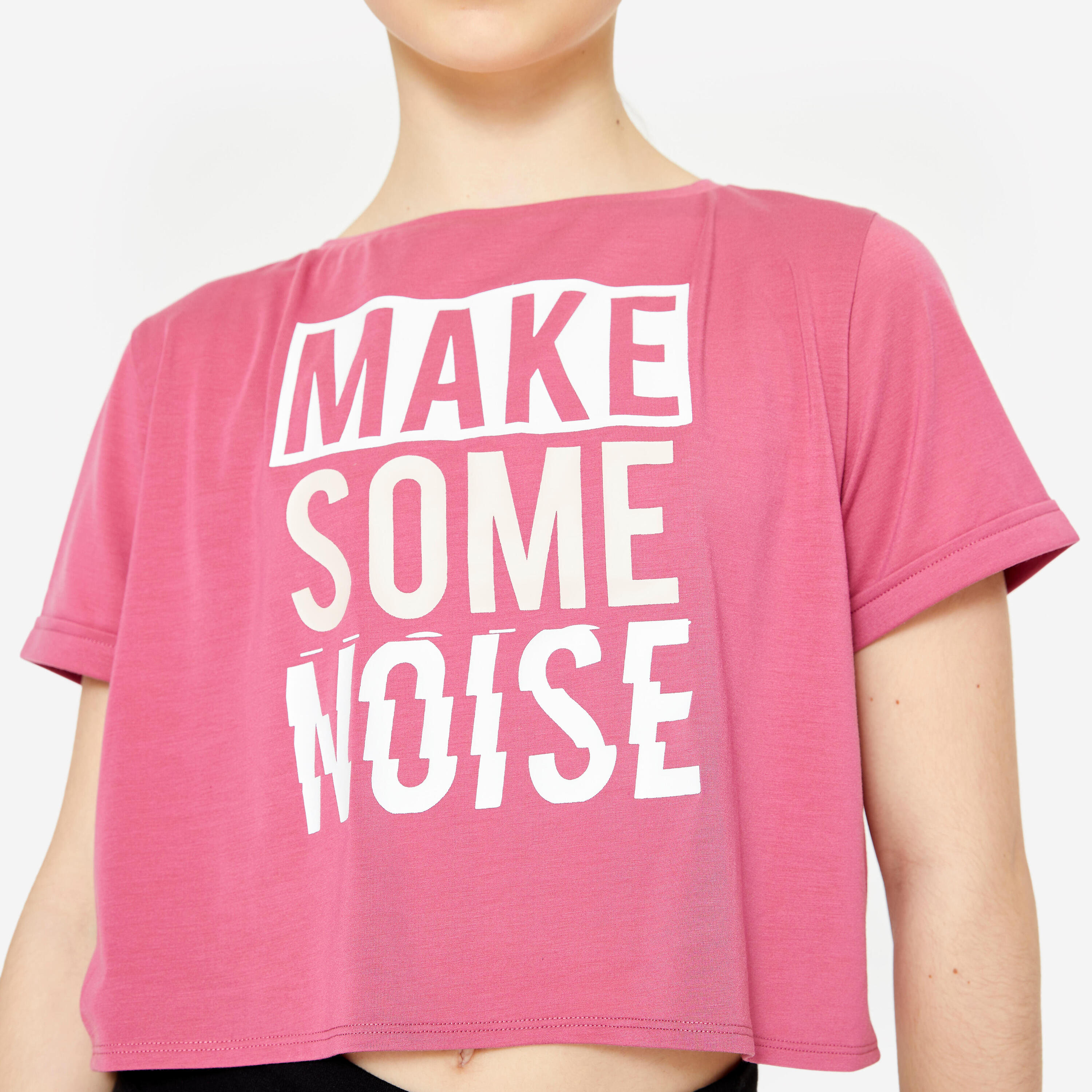 T-shirt danse modern jazz crop top fille, rose cendré et blanc ultra 3/5