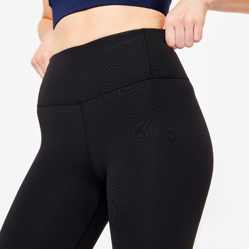 Legging danse moderne taille haute ceinture plate femme, noir fumé et blanc