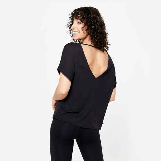 
      Naiste avar ja lühikeste varrukatega moderntantsu T-särk, must
  