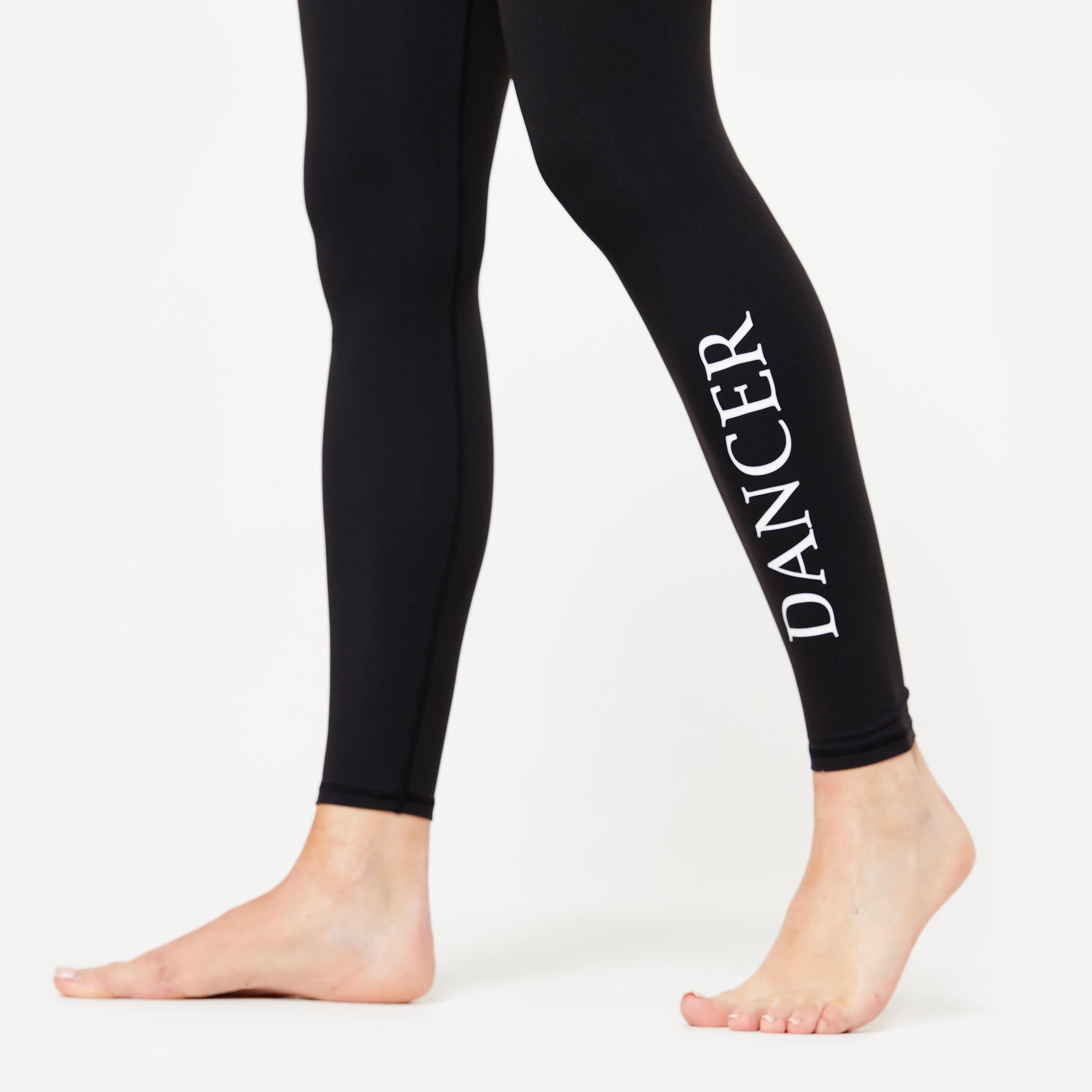 Legging danse moderne taille haute ceinture plate femme, noir fumé et blanc 3/6