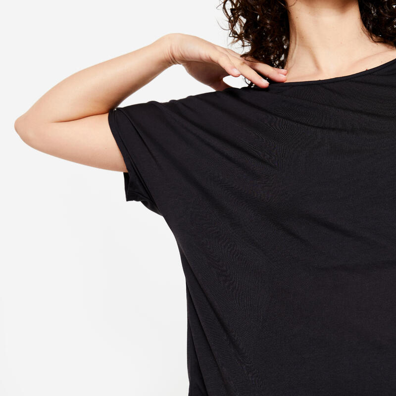 Soepel T-shirt voor moderne dans dames zwart