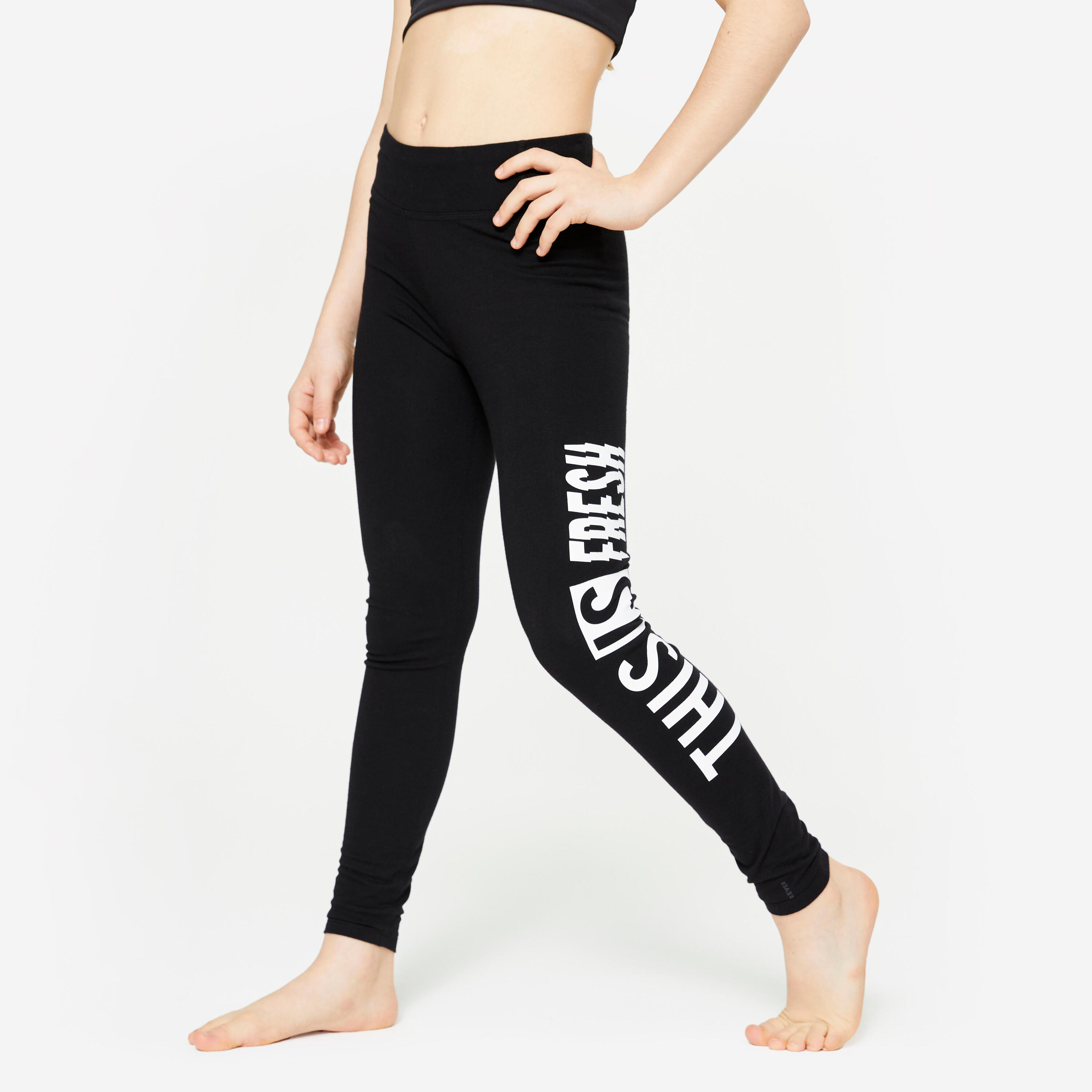 DOMYOS Tanz-Leggings Modern Dance hoher Taillenbund Mädchen - schwarz