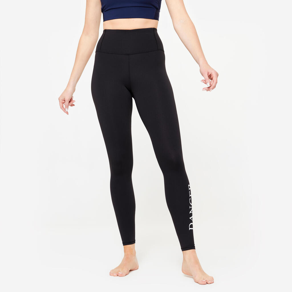 Women's Modern Dance High-Waisted Flat Waistband Leggings - Black