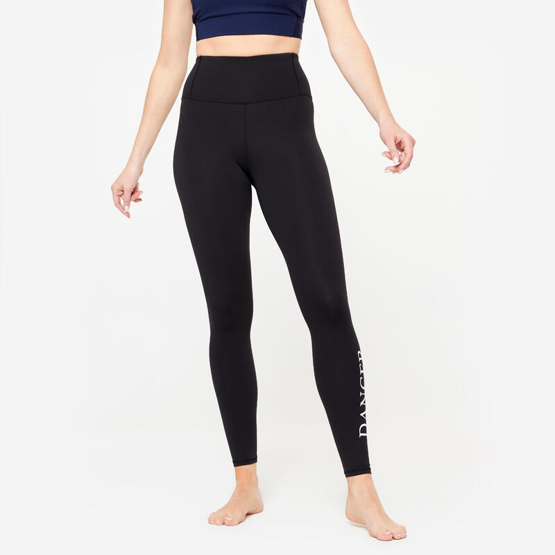 Legging danse moderne taille haute ceinture plate femme, noir fumé et blanc